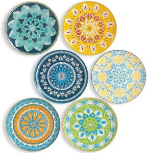 Assiettes Plates Multicolores en Porcelaine - Lot de 6 25 cm