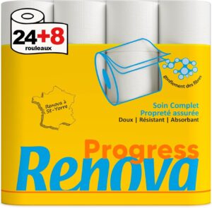 Papier Toilette Renova Progress 2 plis blanc 24+8 rouleaux