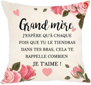 Cadeau Grand-mère : Housse de Coussin 'Je t'aime' - Idéal Anniversaire et Fêtes