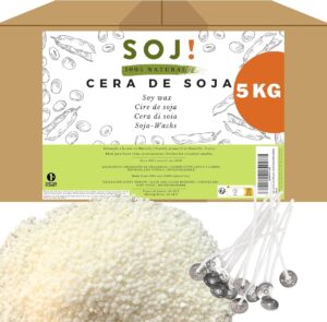 Cire de Soja 5KG 100% Naturelle - Fabriquez vos Bougies SANS OGM + E-BOOK+50 MÈCHES!