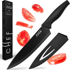 Couteau de Chef Professionnel 20 cm - Acier Inox Noir avec Etui - Cuisine de Qualité