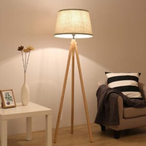 Depuley Lampadaire LED Trépied en Bois : Élégance Retro pour Salon et Bureau