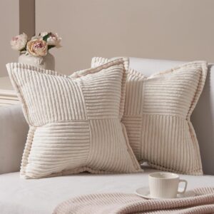 Housse de Coussin Topfinel 40x40 en Velours Côtelé Beige - Lot de 2 Bohème Scandinave