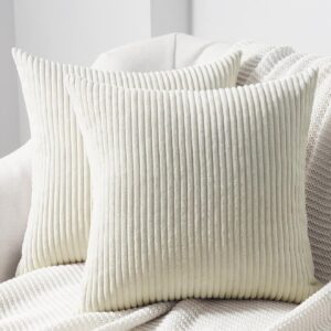 Housse de Coussin Velours Côtelé 40x40 - Lot de 2 Beige Blanc Décoratif