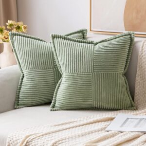 Housses de Coussin Velours Côtelé MIULEE - Lot de 2 Décoratives Vert 40x40 cm