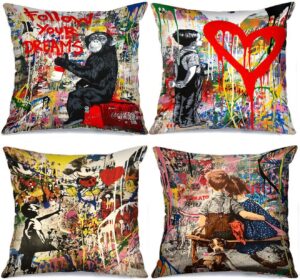 Housses de coussin Tucocoo – 4 motifs Banksy pour décor intérieur 45x45 cm