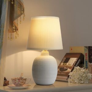 Lampe de Chevet en Céramique Grise, Design Élégant H31cm – Abat-jour Tissu E14