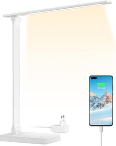 Lepro Lampe de Bureau LED 15W Dimmable, USB, Moderne et Anti-Éblouissement