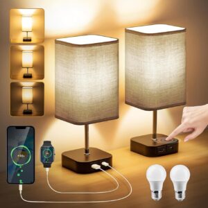 Lot de 2 Lampes de Chevet Tactiles avec 3 Intensités et Ports USB - Design Moderne