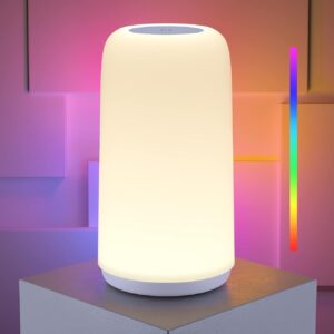 ROOTRO Lampe de Chevet Tactile RGB Dimmable : Design Épuré pour Chambre et Bureau