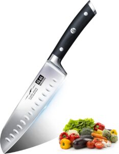 SHAN ZU Couteau Santoku 18cm en Acier Inoxydable - Cuisine Pro pour Viande & Légumes