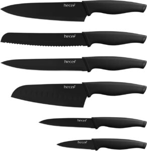 Set de 6 Couteaux de Cuisine Professionnels Hecef en Acier Inoxydable Noir