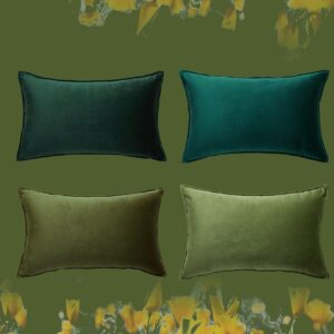 Topfinel Lot de 4 Housses de Coussin 30×50 Velours Vert pour Chambre Enfant & Salon